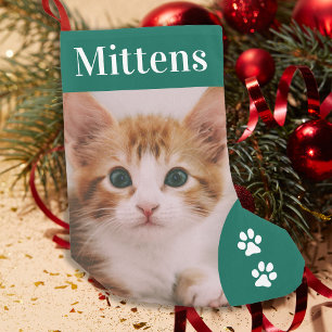 Calcetín Navideño Pequeño Mascota Personalizado de gatos festividad verde pe