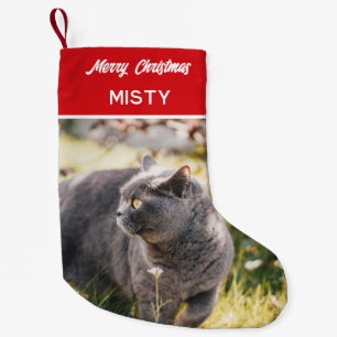 Calcetín Navideño Pequeño Mascota personalizado Foto Monograma Nombre Rojo