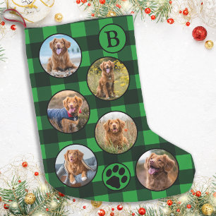 Calcetín Navideño Pequeño Mascota personalizado foto Rústico Verde Dorado N
