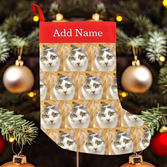 Calcetín Navideño Pequeño Mascota personalizado Foto y nombre personalizado (Subido por el creador)