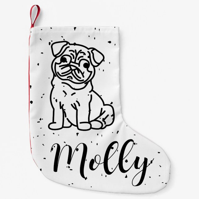 Calcetín Navideño Pequeño Mascota personalizado Nombre Perro Pug Navidad Bla (Anverso)