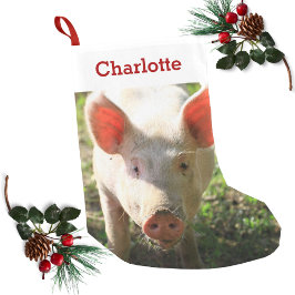 Calcetín Navideño Pequeño Mascota Pig Lover Foto y nombre personalizado