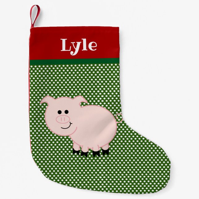 Calcetín Navideño Pequeño Mascota Pig Personalizado Stocking (Anverso)
