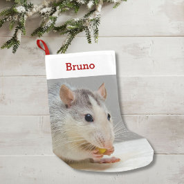 Calcetín Navideño Pequeño Mascota Rat Lover Foto y nombre personalizado