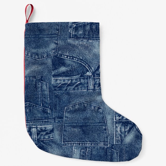 Calcetín Navideño Pequeño Material de denim, (Anverso)