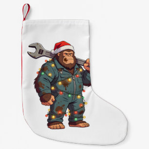 Calcetín Navideño Pequeño Mecánico de Bigfoot Sasquatch Navidad Cuello Azul