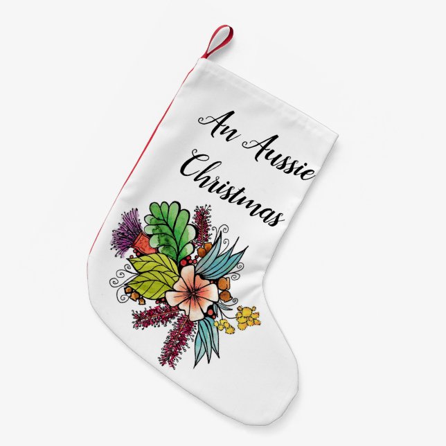 Calcetín Navideño Pequeño Media australiana de Navidad del arte del (Frente (Colgado))