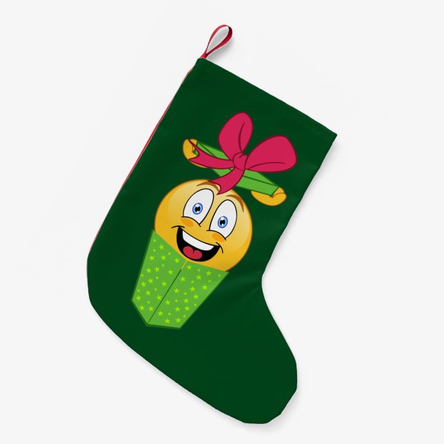 Calcetín Navideño Pequeño Media de la emoji del regalo del navidad (Frente (Colgado))