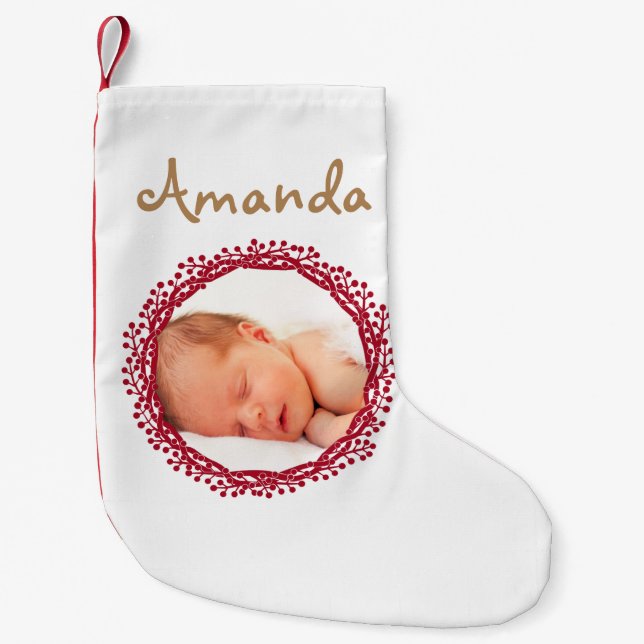 Calcetín Navideño Pequeño Media de la foto de la guirnalda de la baya del (Anverso)