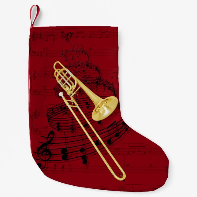 Calcetín Navideño Pequeño Media de la música del Trombone (bajo) (Anverso)