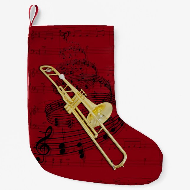 Calcetín Navideño Pequeño Media de la música del Trombone (válvula) (Anverso)