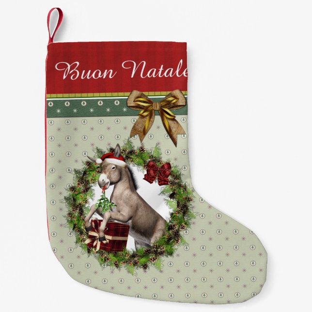 Calcetín Navideño Pequeño Media de Santa Buon Natale del burro del navidad (Anverso)
