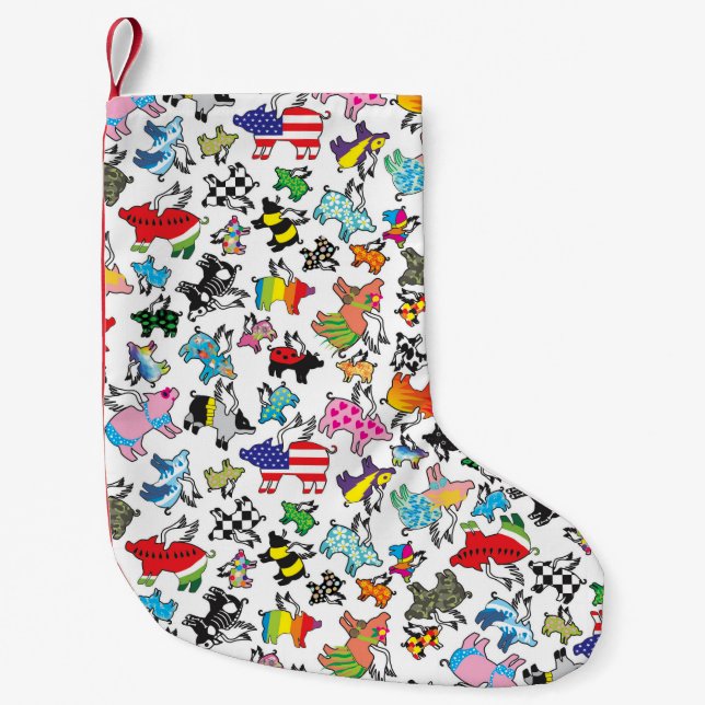 Calcetín Navideño Pequeño Media del cerdo del vuelo (Anverso)