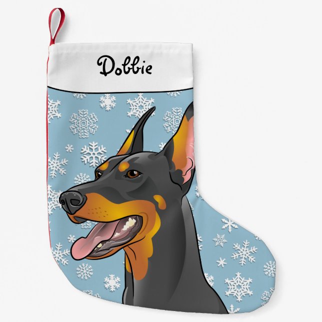 Calcetín Navideño Pequeño Media del Doberman de las Felices Navidad (Anverso)