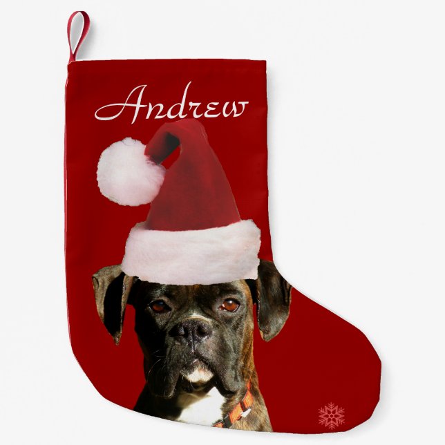 Calcetín Navideño Pequeño Media del perro del boxeador del navidad (Anverso)