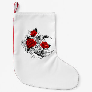 Calcetín Navideño Pequeño Media luna mecánica con rosas rojas