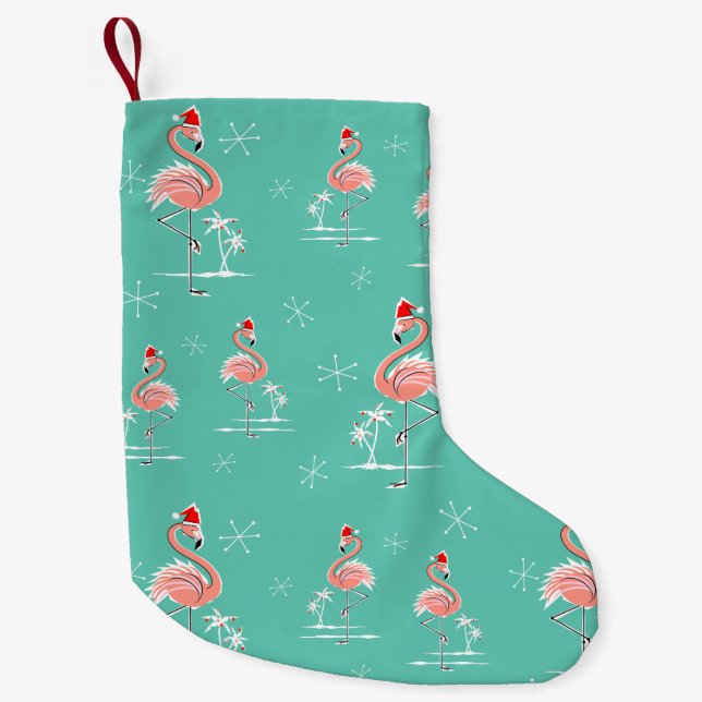 Calcetín Navideño Pequeño Media multi del flamenco del navidad (Anverso)