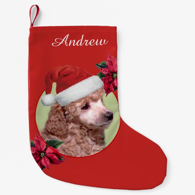 Calcetín Navideño Pequeño Media personalizada del perro de caniche del (Anverso)