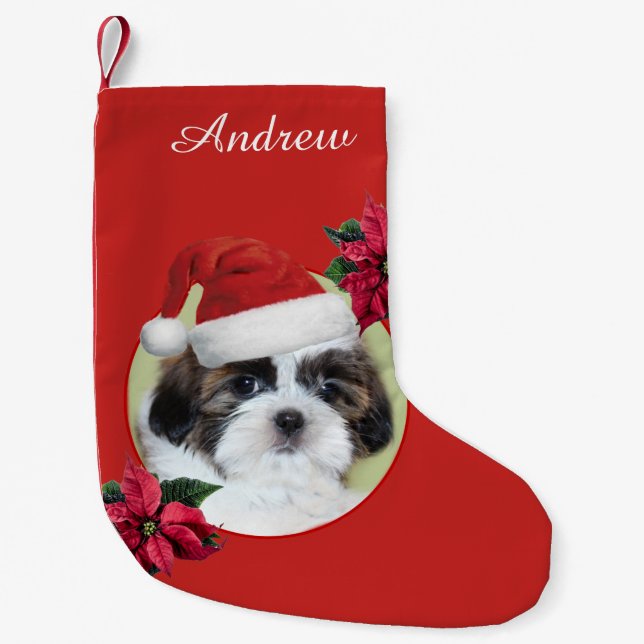 Calcetín Navideño Pequeño Media personalizada perro de Shih Tzu del navidad (Anverso)
