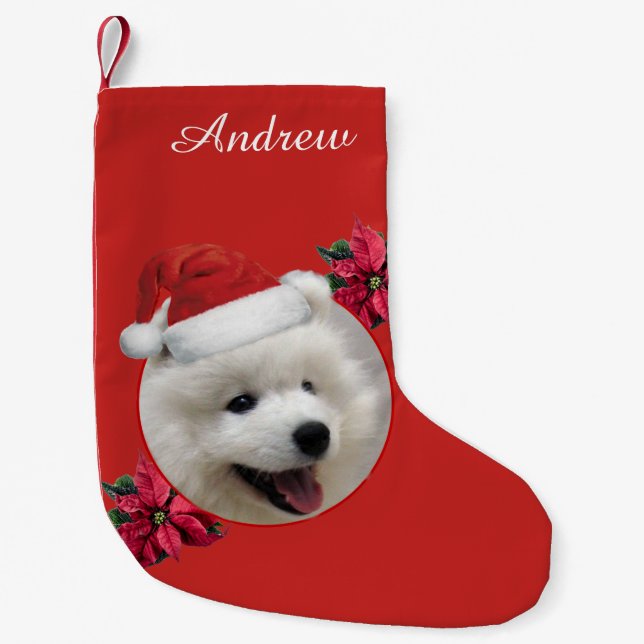 Calcetín Navideño Pequeño Media personalizada perro del samoyedo del navidad (Anverso)