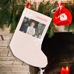 Calcetín Navideño Pequeño Medias de Navidad con Foto Personalizada Copo de N