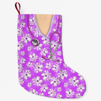 Calcetín Navideño Pequeño Médico tropical púrpura y blanco friega