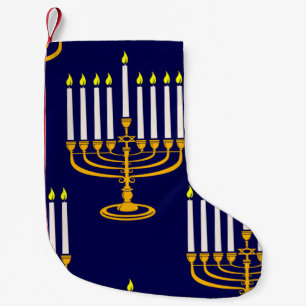 Calcetín Navideño Pequeño menorah azul hanukkah jewish print