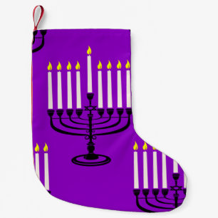 Calcetín Navideño Pequeño menorah morada hanukkah jewish print