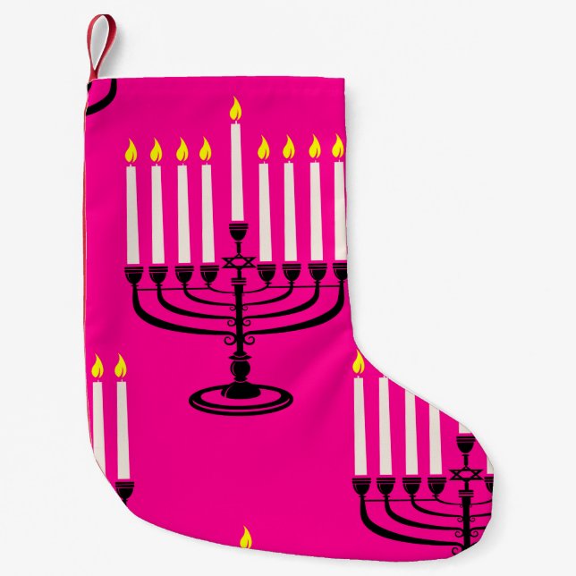 Calcetín Navideño Pequeño menorah rosa hanukkah purim jewish print (Anverso)