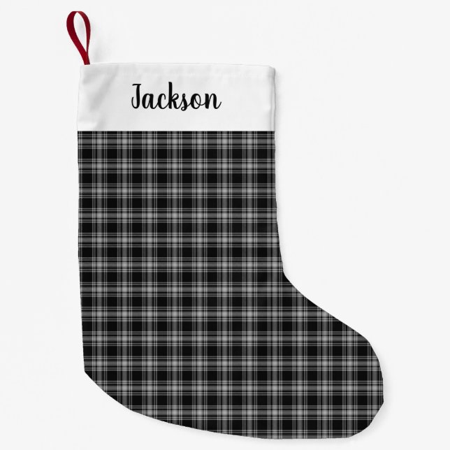 Calcetín Navideño Pequeño Menzies Black Scottish Tartan Plaid Pattern (Anverso)