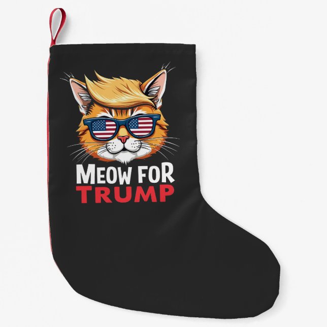 Calcetín Navideño Pequeño Meow For Trump Cat Elección Gatita (Anverso)