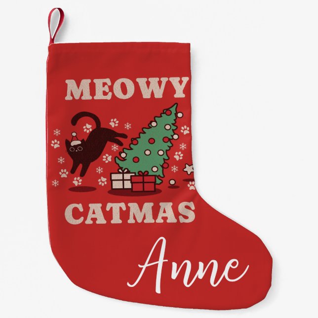 Calcetín Navideño Pequeño Meowy Catmas (Anverso)