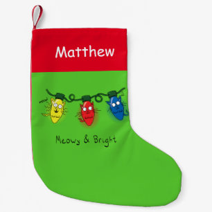 Calcetín Navideño Pequeño Meowy y Bright, Navidades gatos