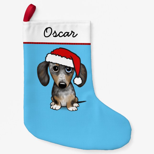 Calcetín Navideño Pequeño Merle Dapple Dachshund Santa Cute Dog (Anverso)