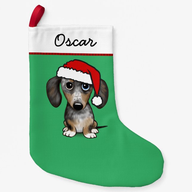 Calcetín Navideño Pequeño Merle Dapple Dachshund Santa Cute Dog (Anverso)