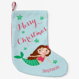 Calcetín Navideño Pequeño Mermaid Feliz Navidad Personalizada Aqua