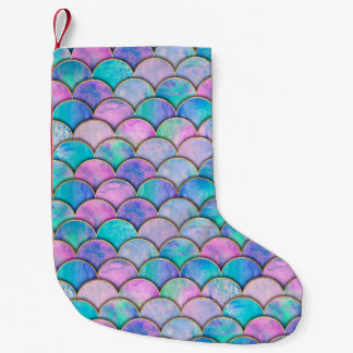 Calcetín Navideño Pequeño Mermaid fish scale wave japanese seamless pattern.