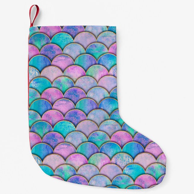 Calcetín Navideño Pequeño Mermaid fish scale wave japanese seamless pattern. (Anverso)