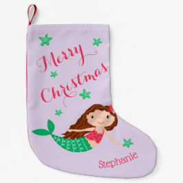 Calcetín Navideño Pequeño Mermaid Merry Christmas Personalizado Purple