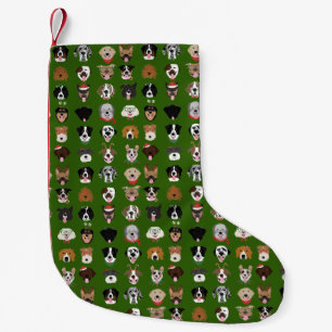 Calcetín Navideño Pequeño Merry Christmas Dog Face Pattern