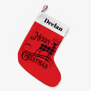 Calcetín Navideño Pequeño Merry Christmas Plaid Deer