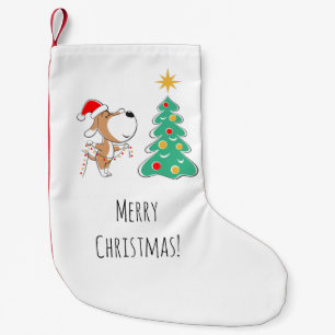 Calcetín Navideño Pequeño Merry Christmas Tree Cupy Perro Santa Hat