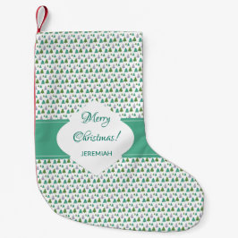 Calcetín Navideño Pequeño Merry Christmas Tree Mint Green Monograma