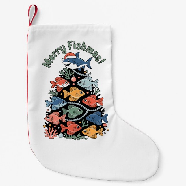 Calcetín Navideño Pequeño Merry Fishmas Christmas Tree Fish Funny Fishing (Anverso)