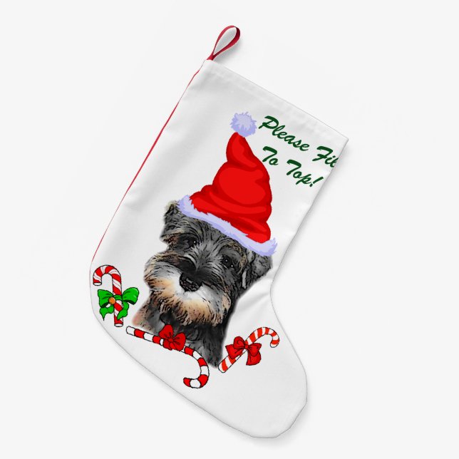Calcetín Navideño Pequeño Merry Navidades de Schnauzer en miniatura (Frente (Colgado))