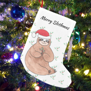 Calcetín Navideño Pequeño Merry Slothmas Cute Christmas