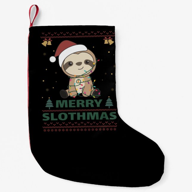 Calcetín Navideño Pequeño Merry Slothmas graciosos Navidades eslovacos Pun A (Anverso)