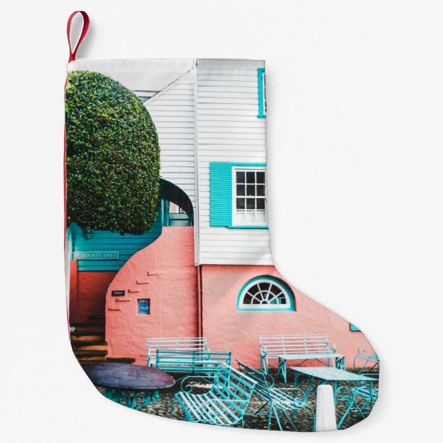 Calcetín Navideño Pequeño MESA verde azulada Y GRIS Y BENCH JUNTO A BLANCO Y (Anverso)