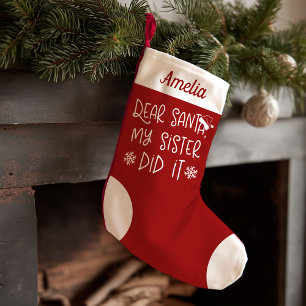 Calcetín Navideño Pequeño Mi hermana lo hizo lindo carta divertida a Santa