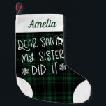 Calcetín Navideño Pequeño Mi Hermana Lo Hizo Verde Plaid Cute Gracioso<br><div class="desc">Mi Hermana Lo Hizo Con Navidades Pequeños Y Graciosos Y Verdes.</div>